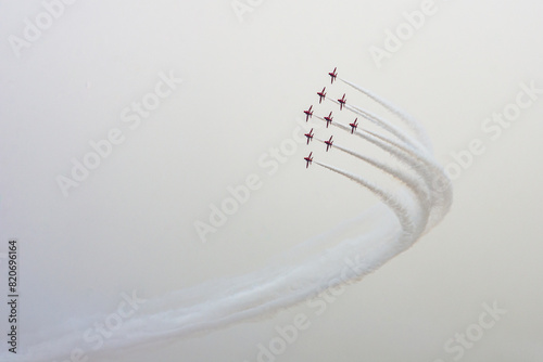 Palio Faliro,Greece -May 18,2024.RAF bitish acrobatic display team The Red Arrows perform at Palio Faliro,Greece