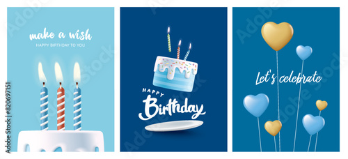 Happy Birthday celebration typography design with 3d birthday cake for greeting card, poster or banner. Vector illustration