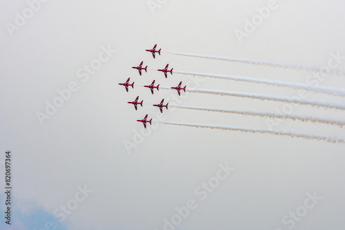 Palio Faliro,Greece -May 18,2024.RAF bitish acrobatic display team The Red Arrows perform at Palio Faliro,Greece
