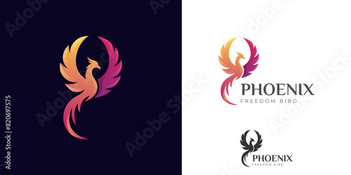 Phoenix gradient logo illustration. awesome phoenix wing logo animal abstract design