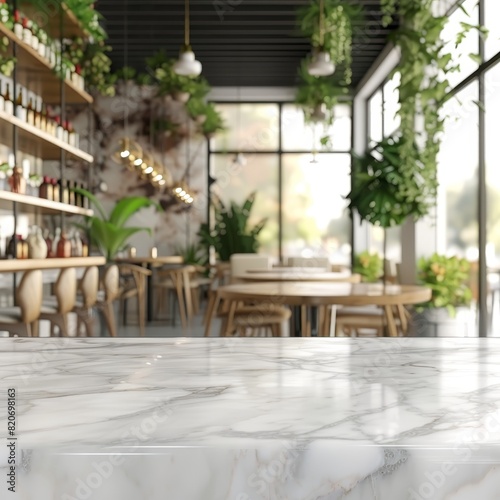 Bokeh effect in an office interior with marble stone tabletop for product display. Concept Bokeh Effect  Office Interior  Marble Stone Tabletop  Product Display  Photography