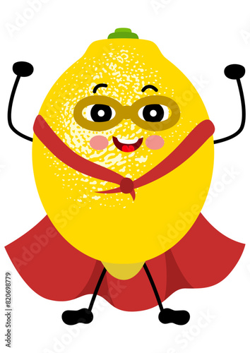 Funny lemon character mascot in traditional superhero costume