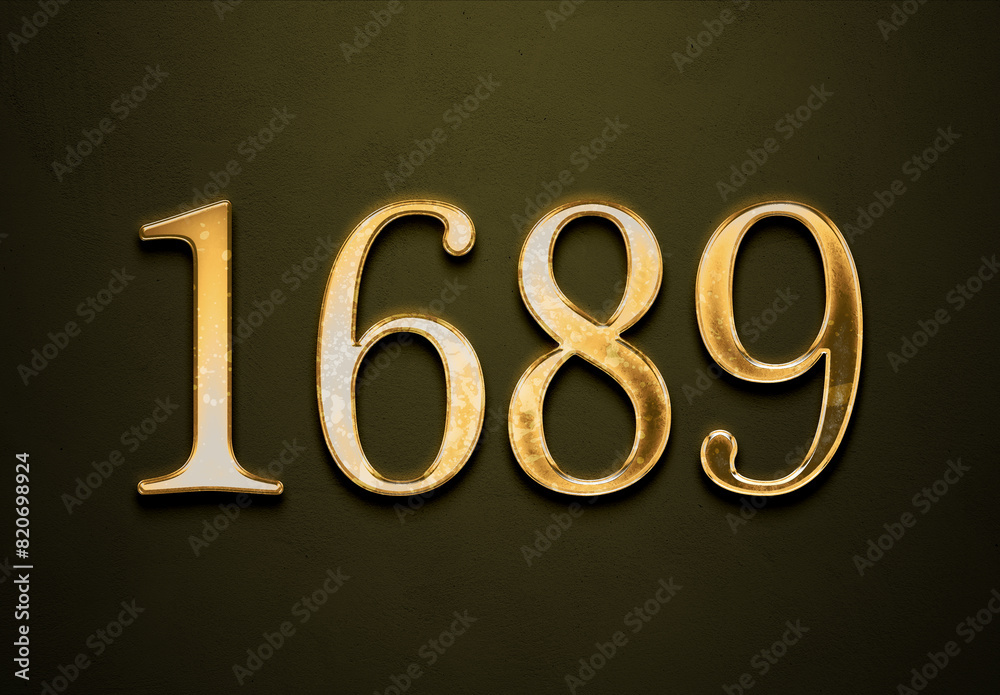 Old gold effect of 1689 number with 3D glossy style Mockup. Old gold effect of 1689 number with 3D glossy style Mockup.