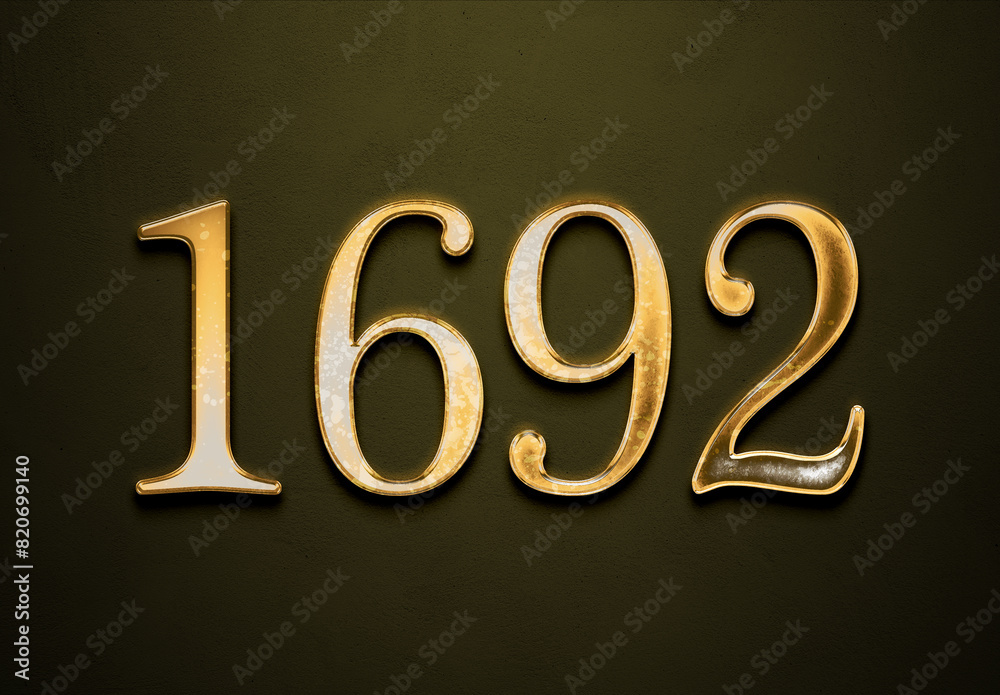Old gold effect of 1692 number with 3D glossy style Mockup. Old gold effect of 1692 number with 3D glossy style Mockup.