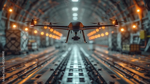 A drone flies into the cargo hold of an aircraft. Generative AI.