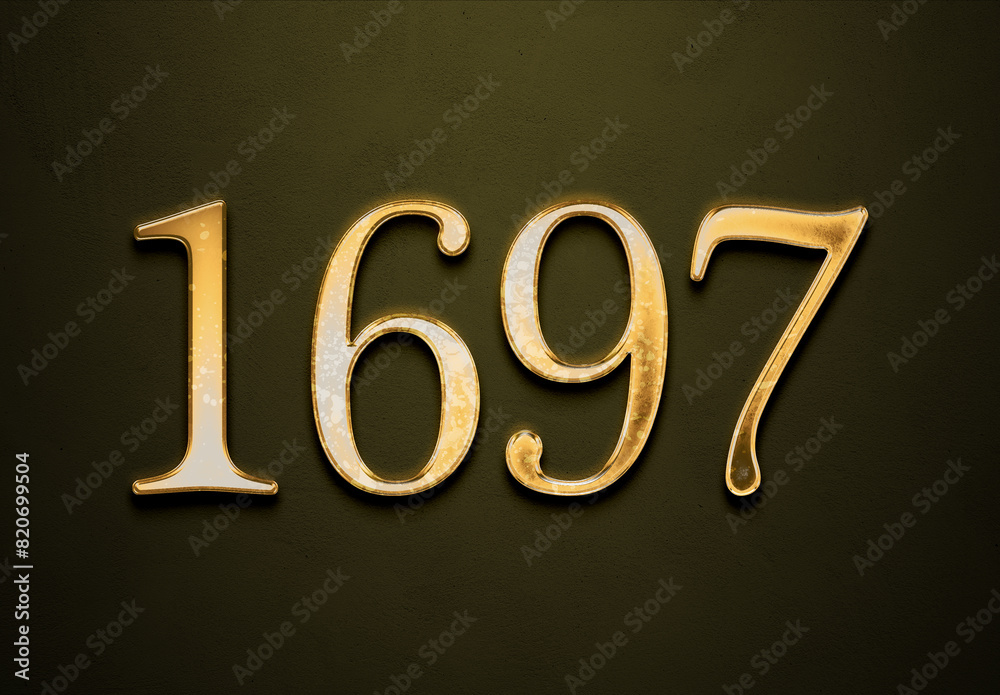 Old gold effect of 1697 number with 3D glossy style Mockup. Old gold effect of 1697 number with 3D glossy style Mockup.