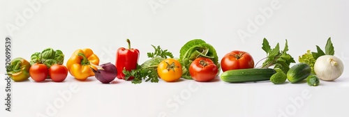 A colorful assortment of fresh vegetables neatly arranged on a white background  leaving ample blank space for text or graphics. Isolated on A Transparent Background.