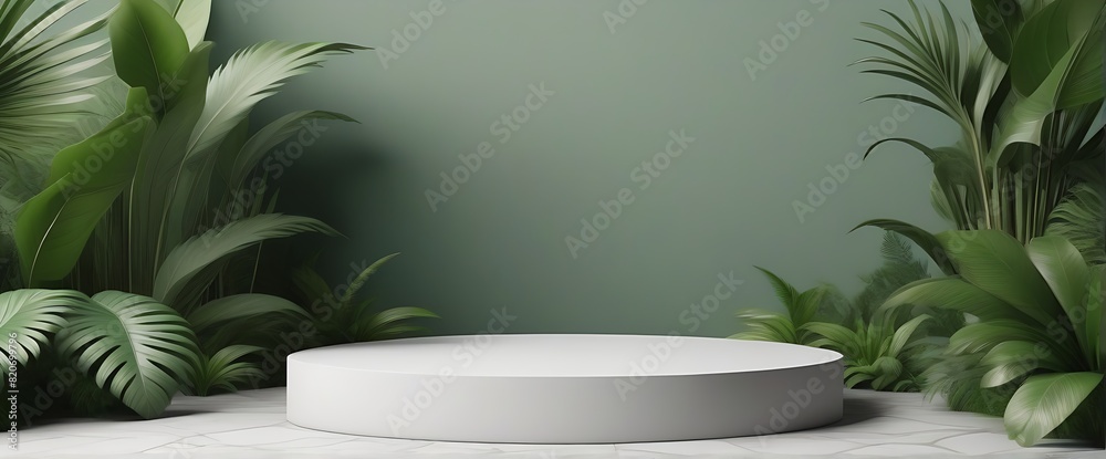 3d illustration of a podium with tree and leaf decorations. 3d illustration of a podium with tree and leaf decorations.