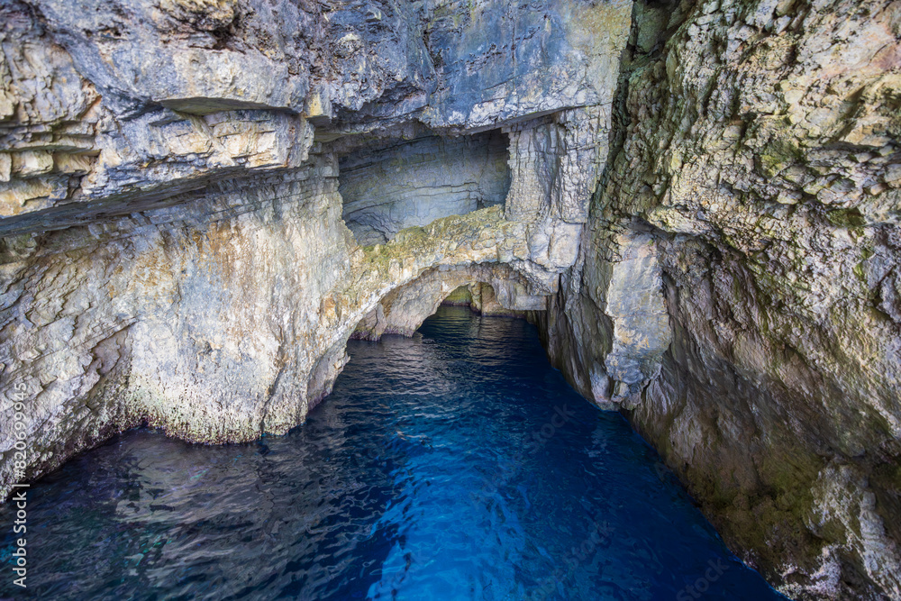 Inside of the Blue caves in Zakynthos, Greece Inside of the Blue caves in Zakynthos, Greece