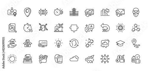 Analytics graph, Qr code and Face id line icons pack. AI, Question and Answer, Map pin icons. Face biometrics, Cloud communication, Bitcoin system web icon. Vector