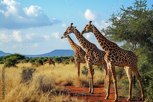 Group of giraffes in the National Park Kenya, AI generated