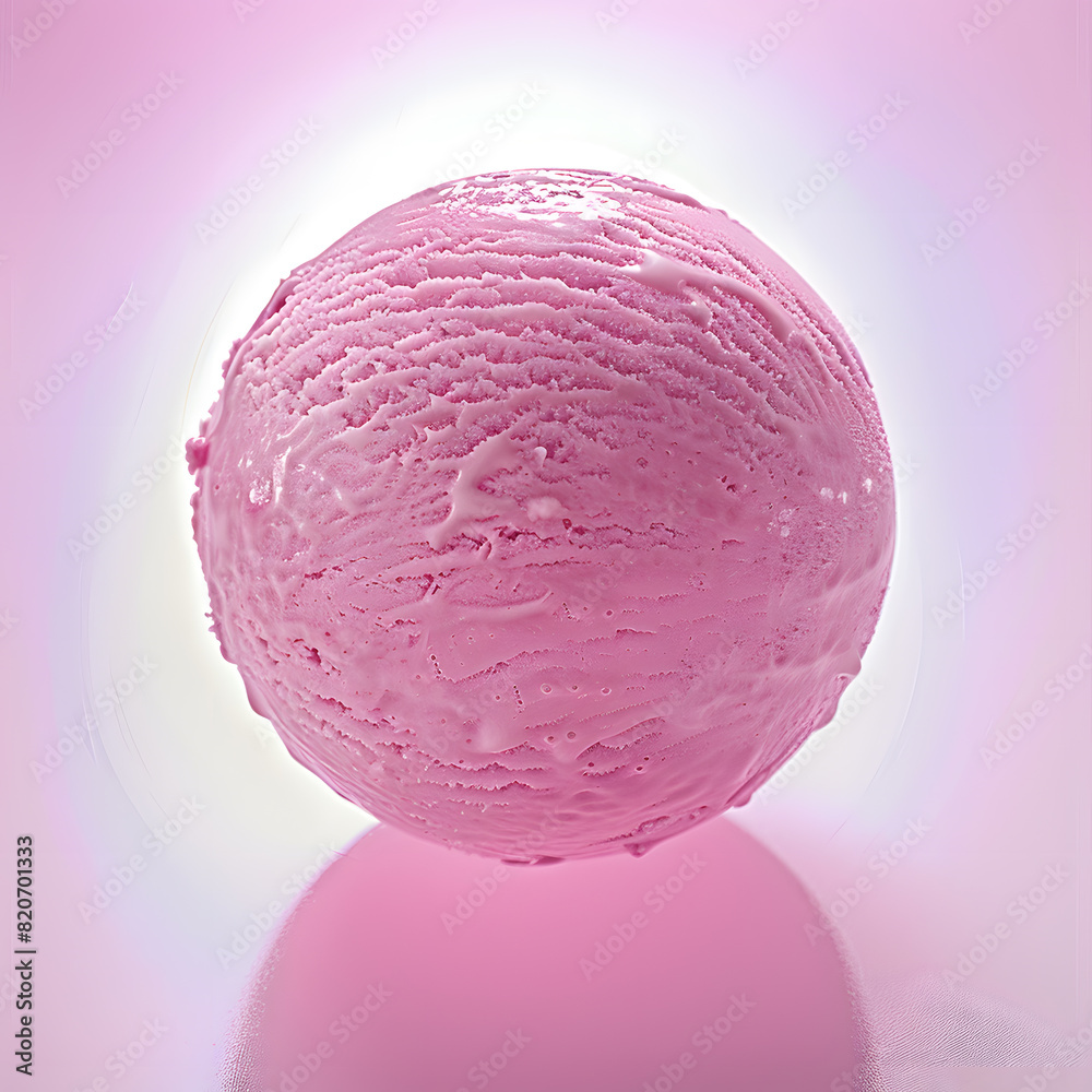 Pink scoop of ice-cream isolated on light pink background Pink scoop of ice-cream isolated on light pink background