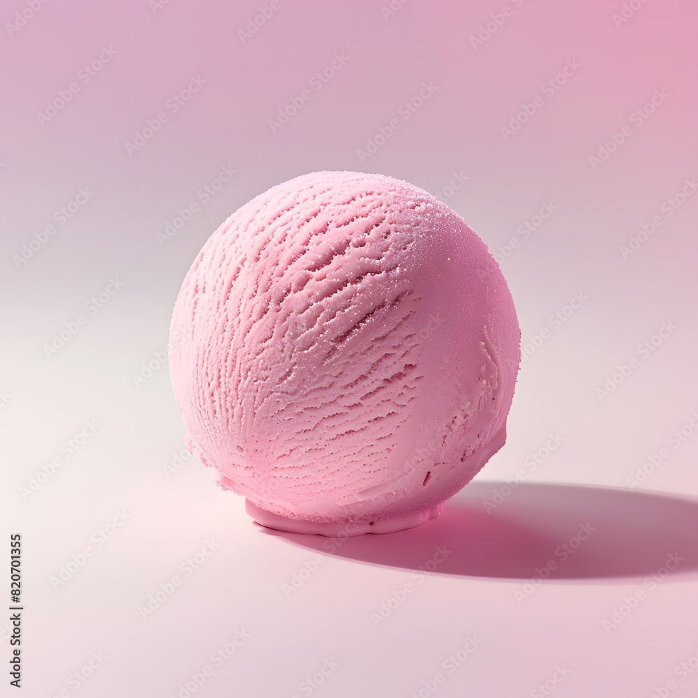 Pink scoop of ice-cream isolated on light pink background Pink scoop of ice-cream isolated on light pink background