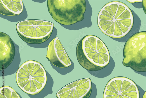 Pattern of lemon and slices on solid background.	