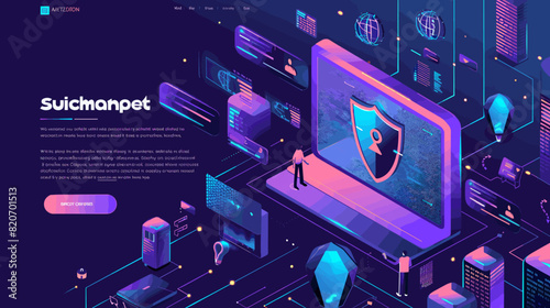 Sensitive Data Landing Page Template Featuring Businesspeople or Programmers and Security Shield, Representing Data Protection and Cybersecurity photo