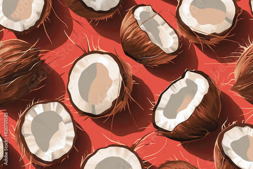 Pattern of coconut and slices on solid background.	