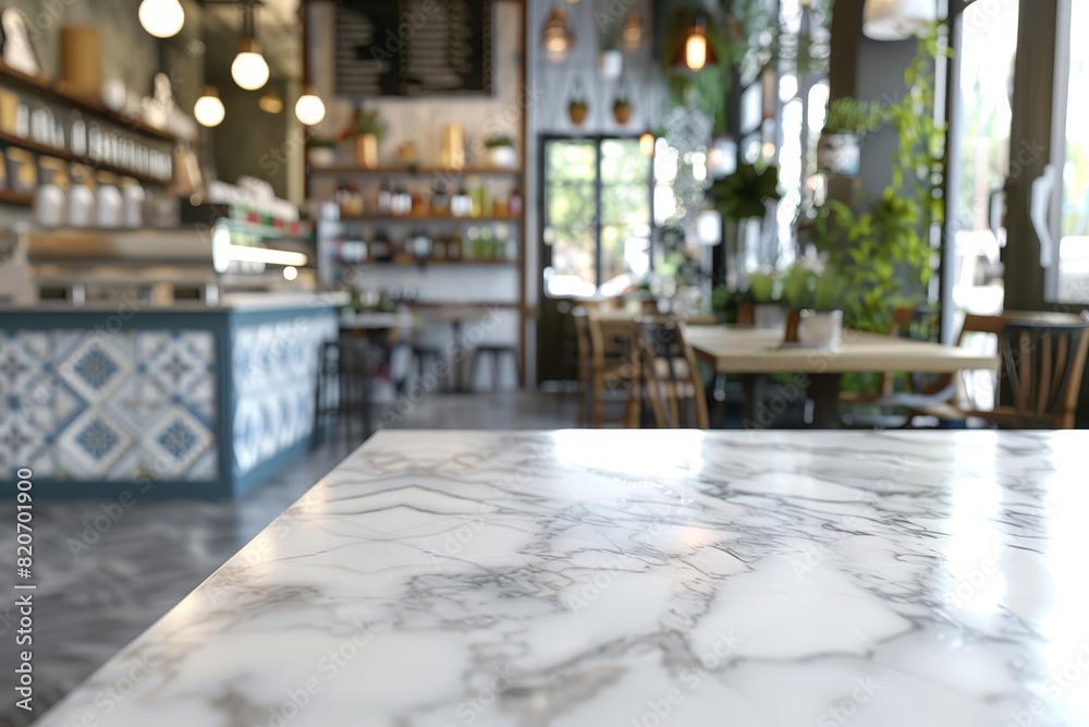 Bokeh effect in an office interior with marble stone tabletop for product display. Concept Bokeh Effect, Office Interior, Marble Stone Tabletop, Product Display, Photography