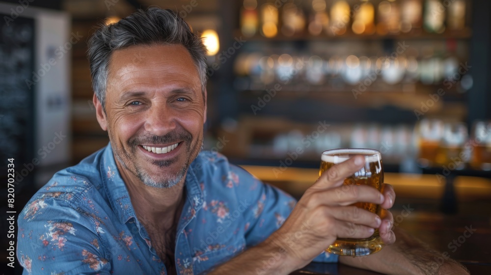 Man Enjoying Beer at Pub