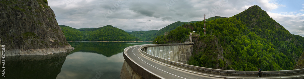 Vidraru Dam - aerial view on a cloudy day