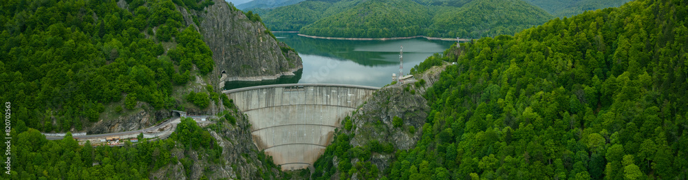Vidraru Dam - aerial view on a cloudy day