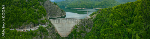 Obraz na płótnie Vidraru Dam - aerial view on a cloudy day w salonie