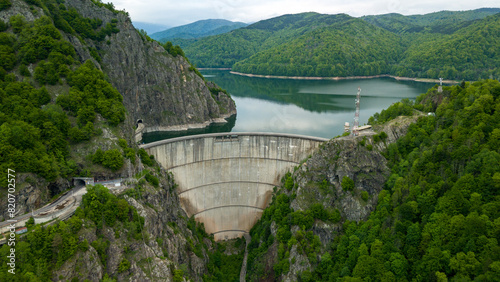 Obraz na płótnie Vidraru Dam - aerial view on a cloudy day w salonie