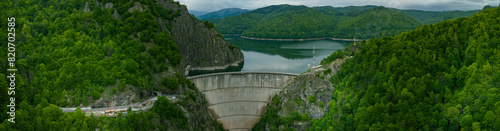 Obraz na płótnie Vidraru Dam - aerial view on a cloudy day w salonie