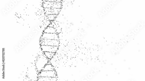 3D rendering of a DNA double helix structure with spheres on a white background with copy space. Genomic sequencing, molecular biology, and genetic data analysis