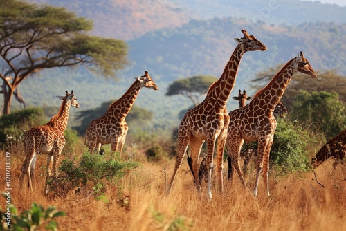 Group of giraffes in the National Park Kenya, AI generated