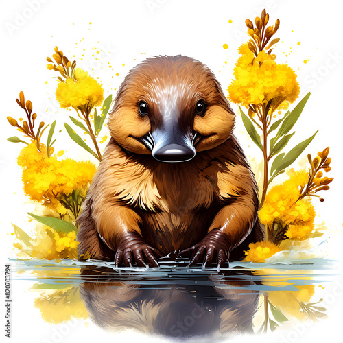 Australian duck billed platypus - wildlife Illustration 