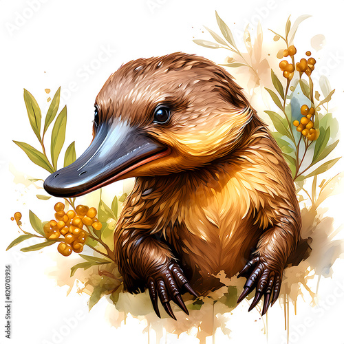 Australian duck billed platypus illustration, Australian animals,
