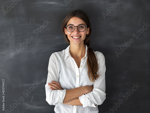 woman in glasses and a white shirt with crossed arms. photo