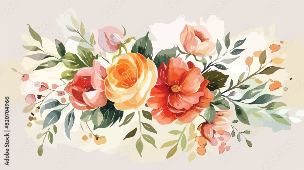 Colorful watercolor floral bouquet for background wed