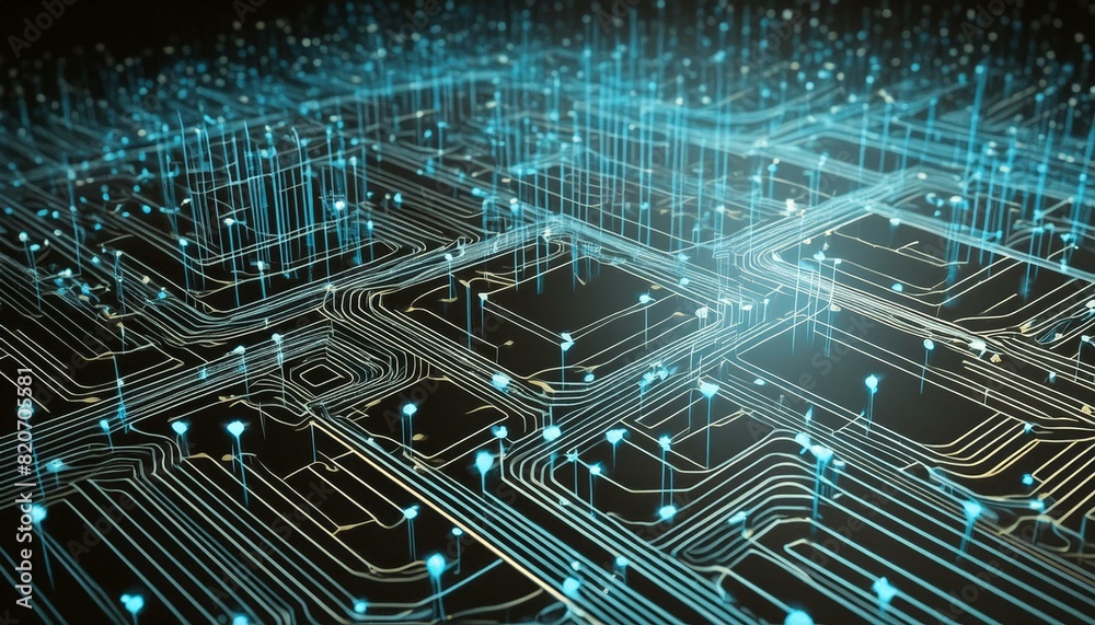 Circuit board with glowing lines and dots representing high tech Circuit board with glowing lines and dots representing high tech