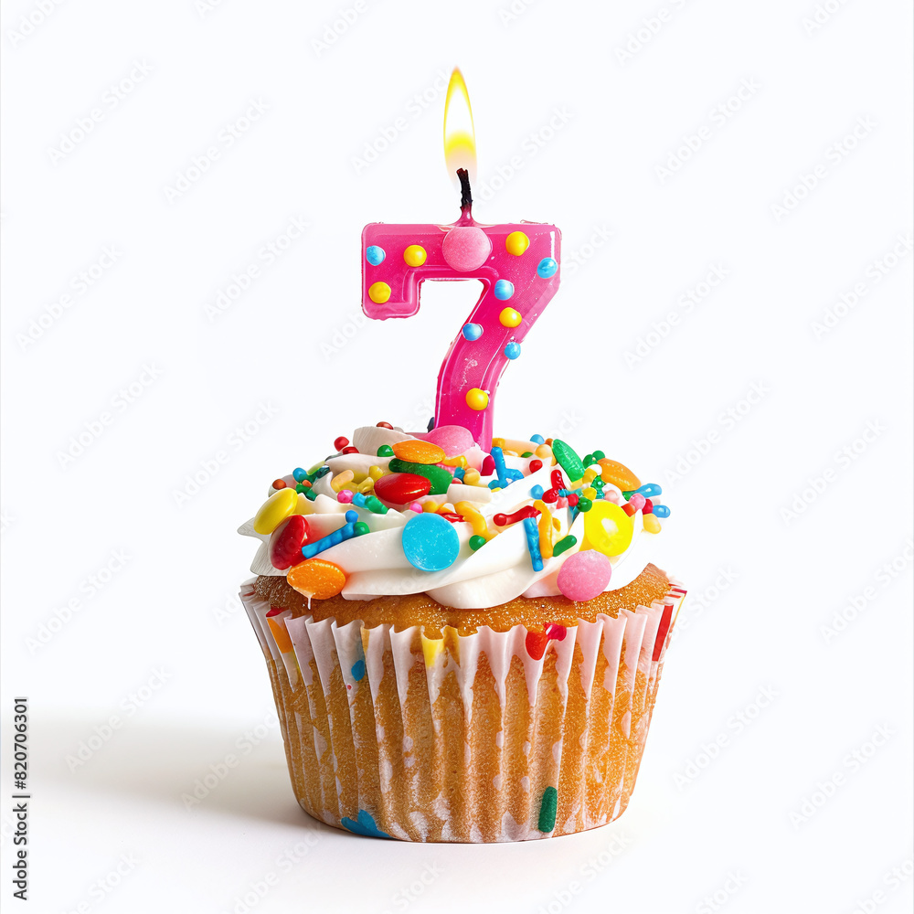 Charming Cupcake with Number Seven Candle Charming Cupcake with Number Seven Candle