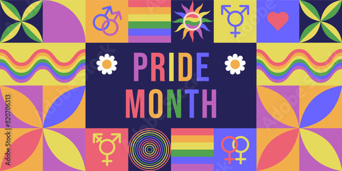 Pride month groovy holiday banner