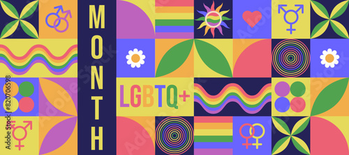 Geometric LGBTQ Pride mosaic holiday banner