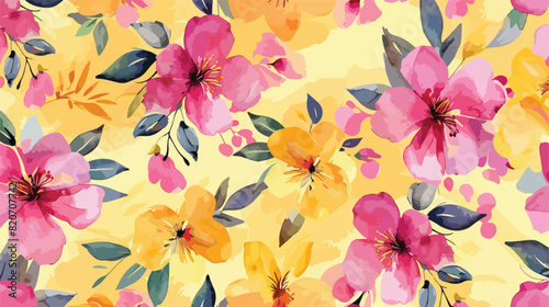 Lokii34 Yellow pink floral watercolor seamless pattern for background © Feblar