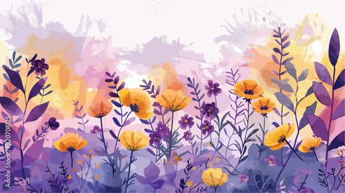 Lokii34 Yellow purple floral garden with watercolor for background