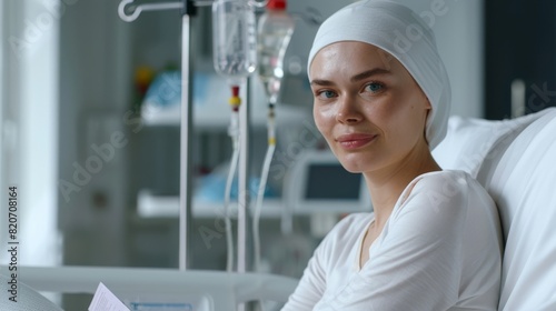 Young Woman Receiving Chemotherapy photo