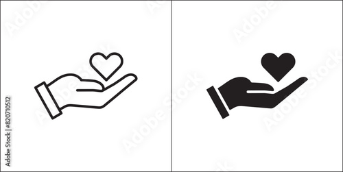 A hand bringing heart symbol icon. Hand with love symbol. Icon for charity, donation, compassion, solidarity and humanitarian. Vector Stock logo illustration in flat and line design style.