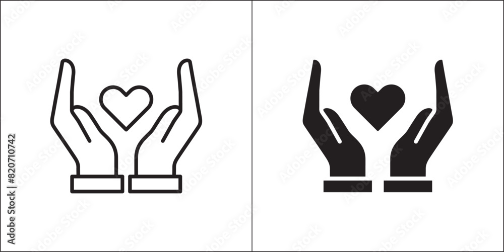 Two hands giving a heart icon. Hands and love sign. Icon for charity, donation, compassion, solidarity and humanitarian. Vector Stock logo illustration in flat and line design style. Two hands giving a heart icon. Hands and love sign. Icon for charity, donation, compassion, solidarity and humanitarian. Vector Stock logo illustration in flat and line design style.