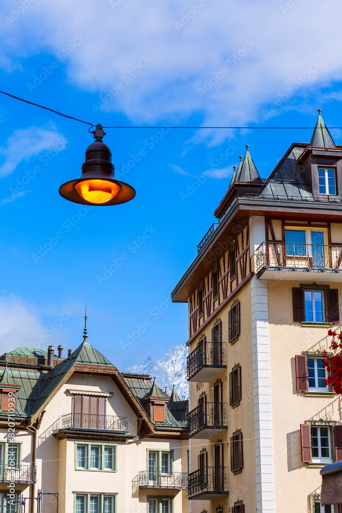 Obraz premium Zermatt, Switzerland houses, snow mountains