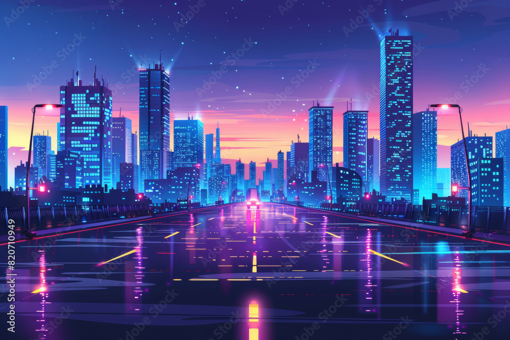 city view, future, cyber punk, buildings, road, sunset and sky, technology city view, future, cyber punk, buildings, road, sunset and sky, technology