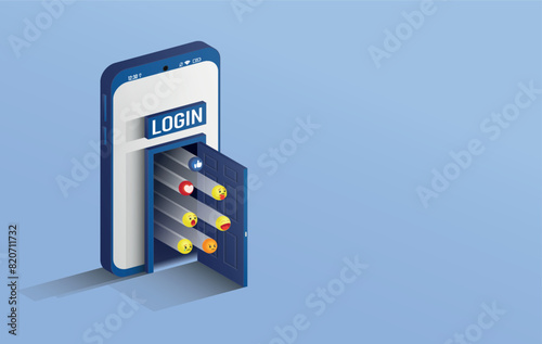 Digital platform login symbolized by door on smartphone screen leading to emotional depth