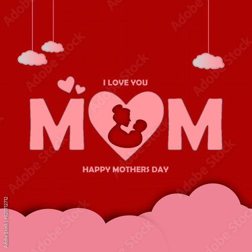 Decorative mother's day illustration with love heart background