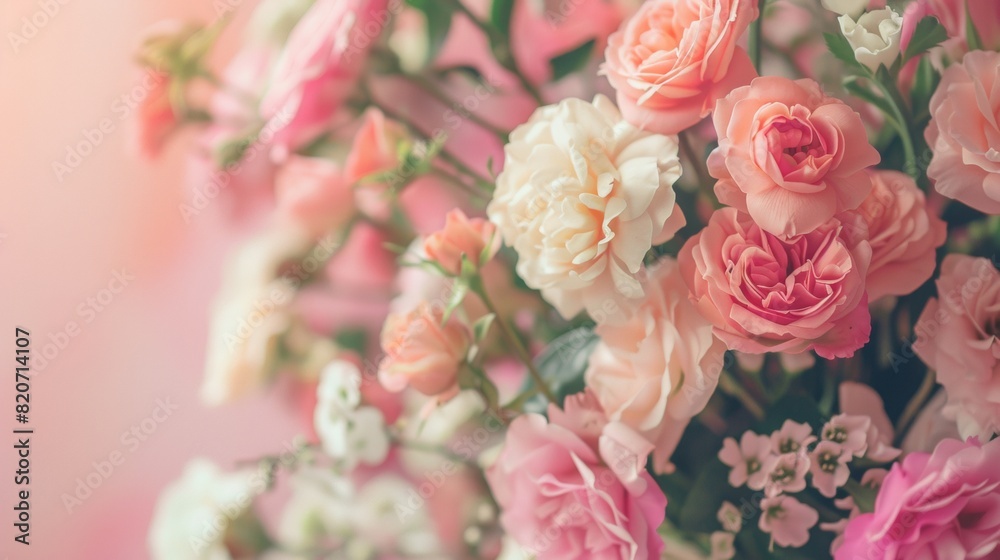 beautiful bright tender bouquet of flowers for birthday, soft pastel color background beautiful bright tender bouquet of flowers for birthday, soft pastel color background
