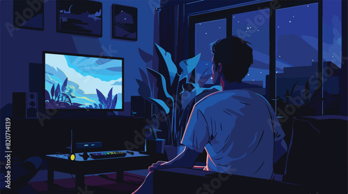 Lokii34 Young man watching TV at night. Concept of addiction