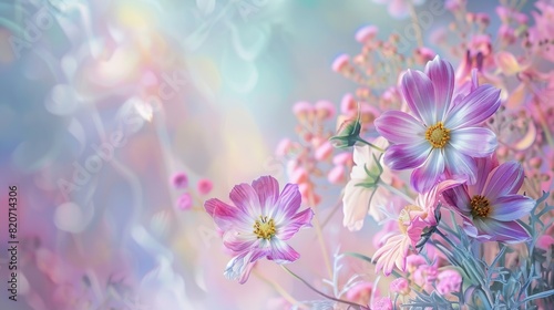 beautiful bright tender bouquet of flowers for birthday  soft pastel color background