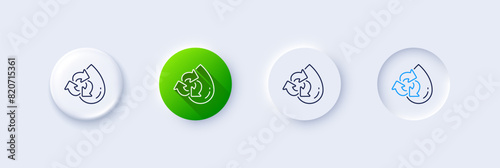 Water drop line icon. Neumorphic, Green gradient, 3d pin buttons. Recycle clean aqua sign. Refill liquid symbol. Line icons. Neumorphic buttons with outline signs. Vector